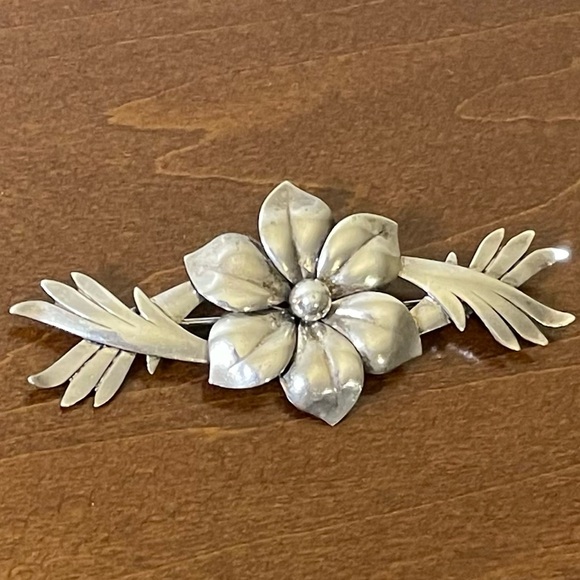 Vintage Harry S Bick HSB Sterling silver floral leaves statement brooch pin - Picture 2 of 6